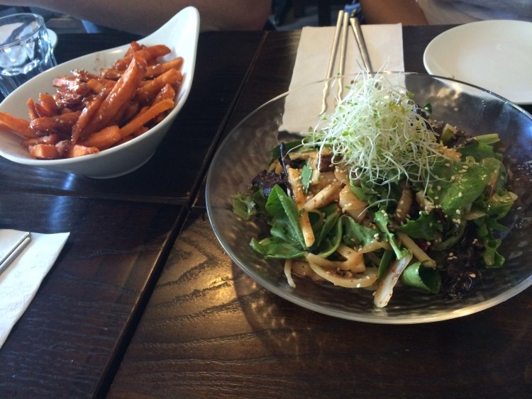 Green salad with homemade bacon. Delish!