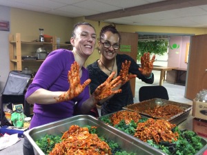 Kale kimchi- spicy and garlicky being joyfully mixed!